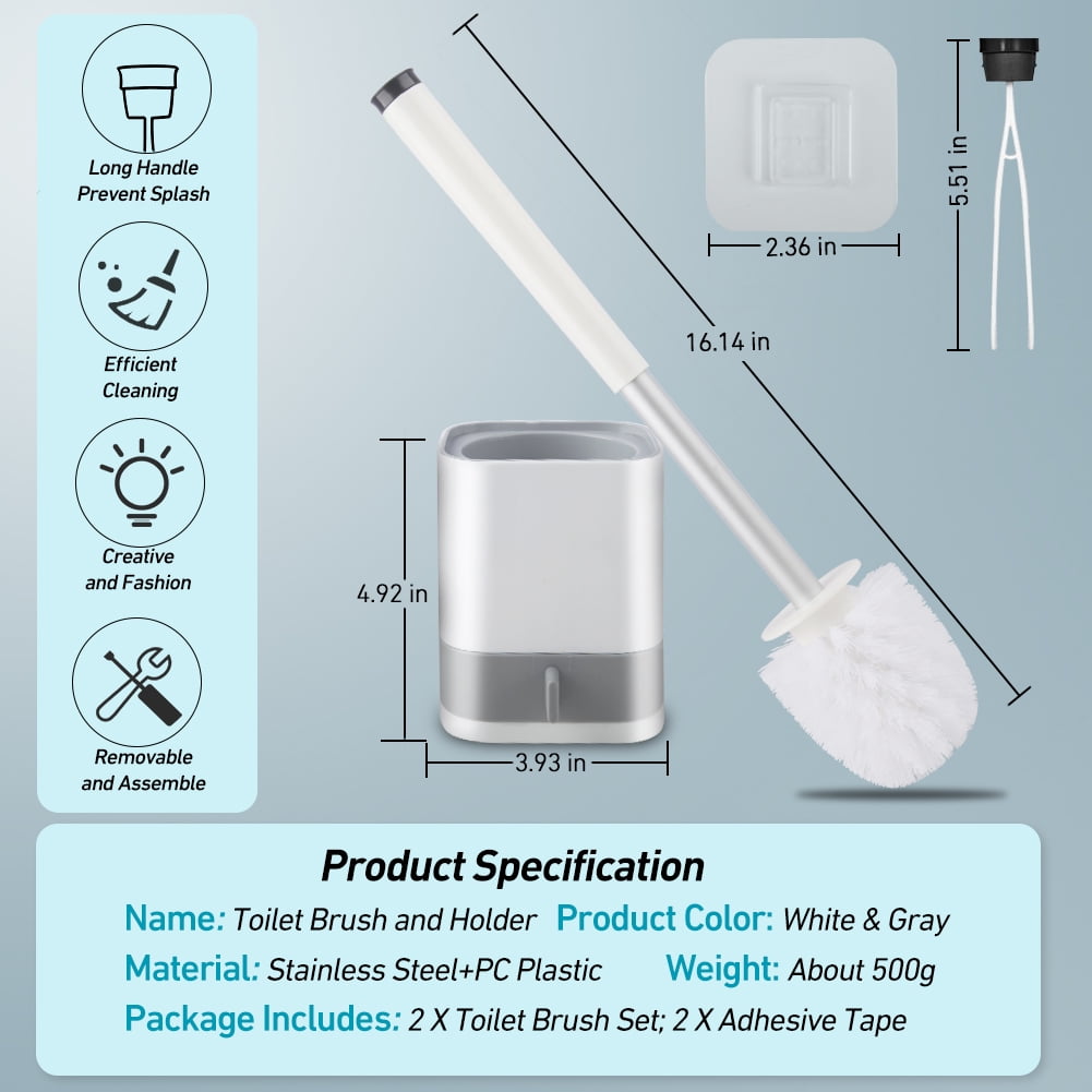Toilet Brush and Holder Set, 2 Pack, Wall-Mount or Free-Standing Caddy - Image 2