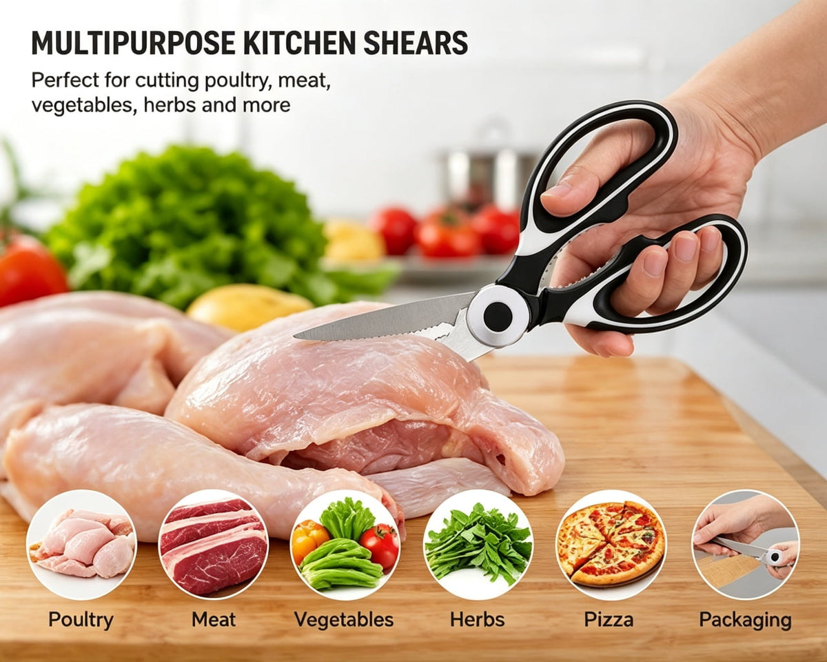 Heavy-Duty Kitchen Shears with Blade Cover, Stainless Steel, Bottle Opener in Handle - Image 4