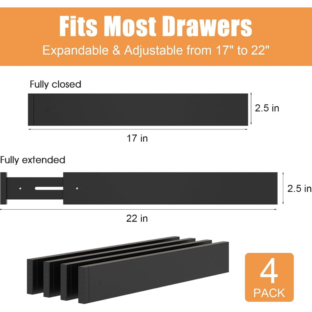 Expandable Bamboo Drawer Dividers, 17 to 22 Inches, 2.5 Inch High, 4 Pack - Image 3