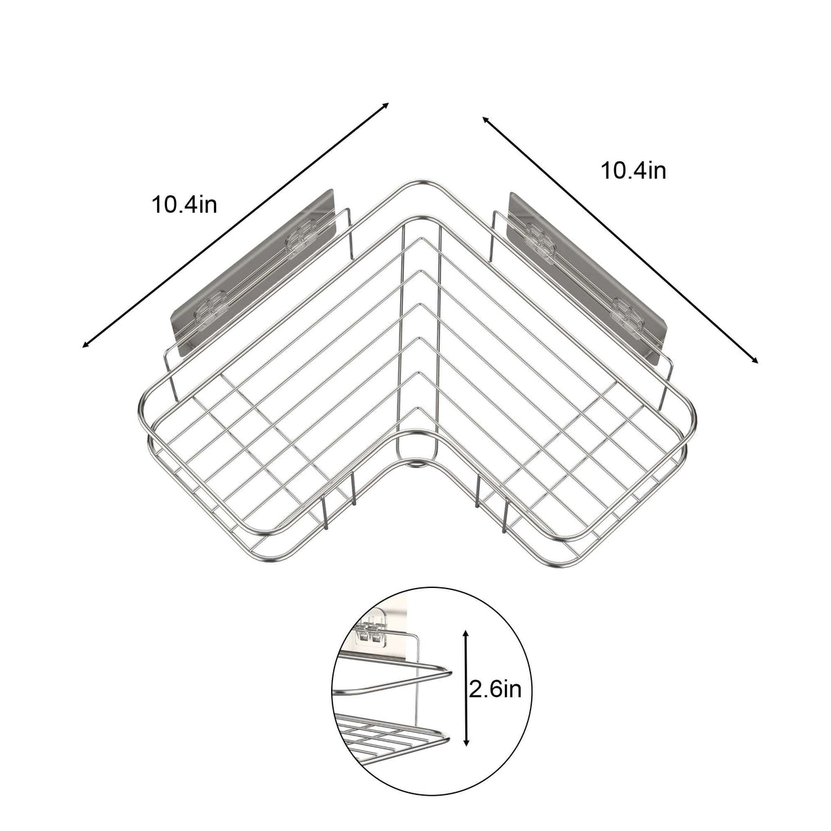 Adhesive Corner Shower Caddy, Stainless Steel Basket Shelf with Hooks, No Drilling - Image 3