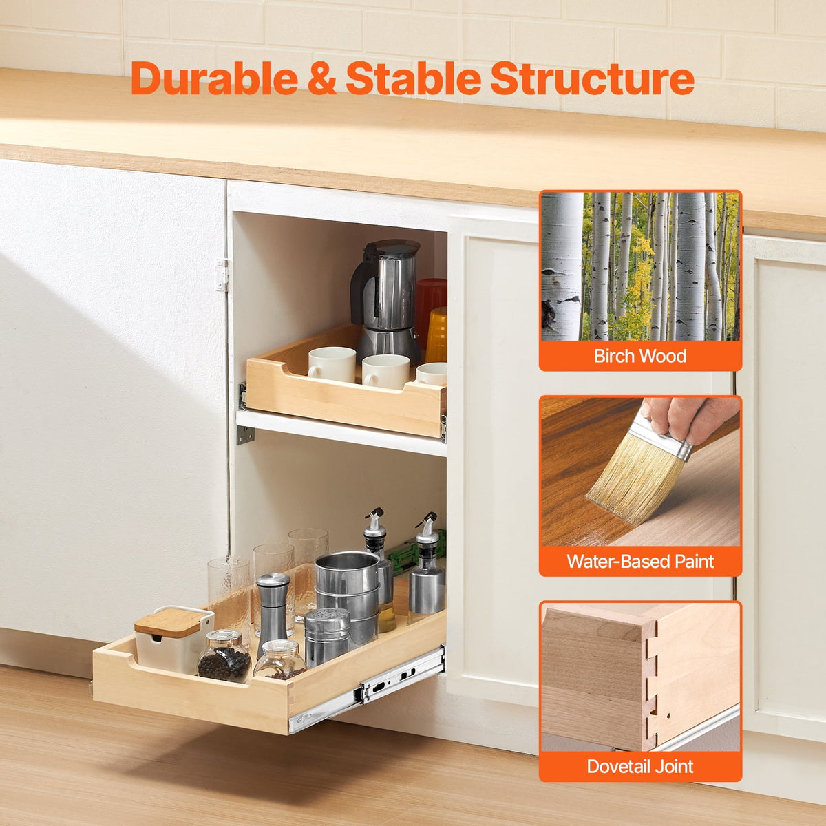 Pull-Out Cabinet Drawer, 14 x 21 Inches, Birch Wood with Soft-Close Slides - Image 2