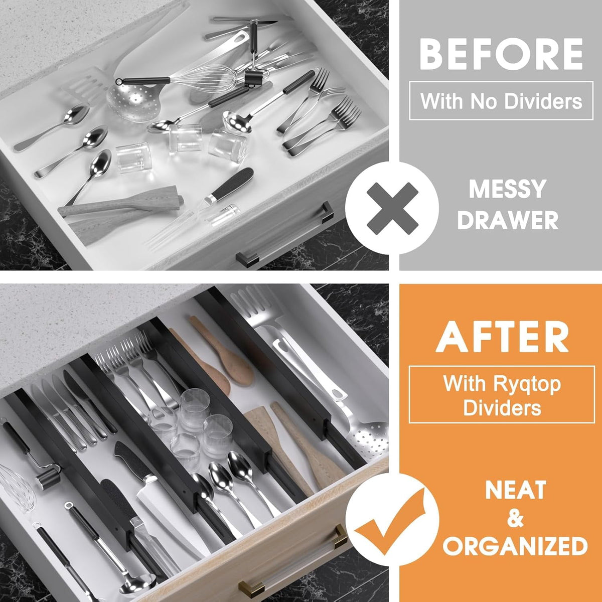 Expandable Bamboo Drawer Dividers, 17 to 22 Inches, 2.5 Inch High, 4 Pack - Image 2