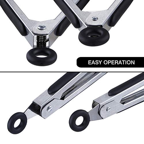 Mini Silicone-Tipped Kitchen Tongs, 7 Inch, Set of 3, Black - Image 5