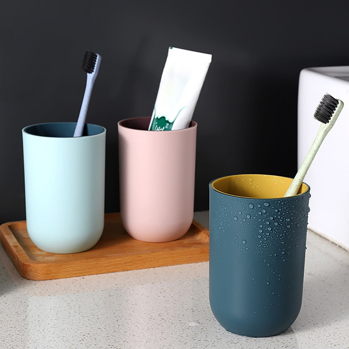 Stackable Plastic Bathroom Cup, 10 Ounce, Dark Blue - Image 2