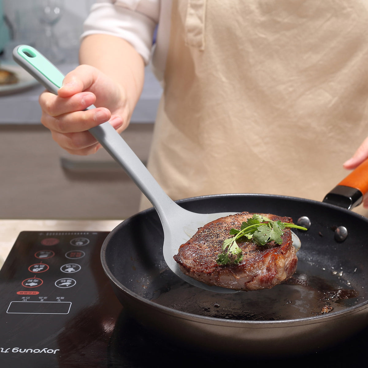 Silicone Spatula and Turner Set, 5 Pieces, Stainless Steel Core, Light Grey - Image 5