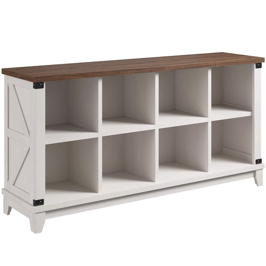 8-Cube Storage Organizer and Bookshelf, 49 Inch, Rustic Wood Grain, White