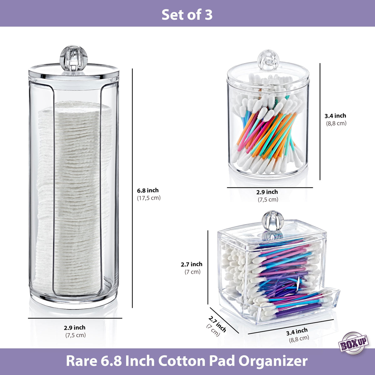 Clear Bathroom Canisters with Lids, Set of 3, Cotton Pad and Swab Holders - Image 6