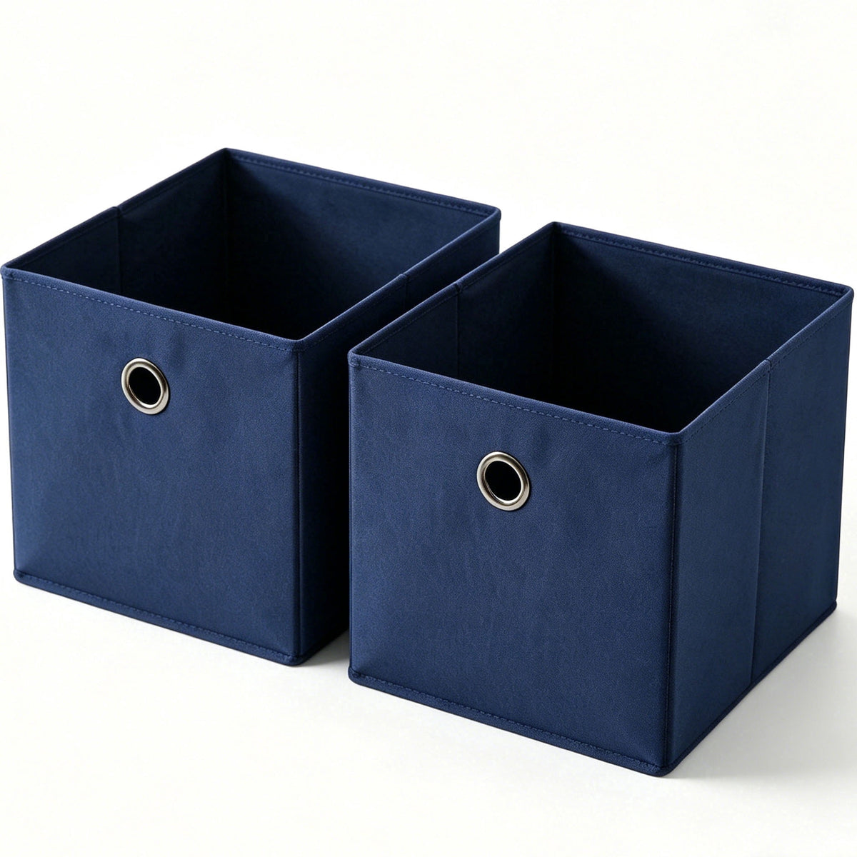 Collapsible Fabric Storage Cubes with Grommet Handles, 10.5 Inch, Navy Blue, 2 Pack