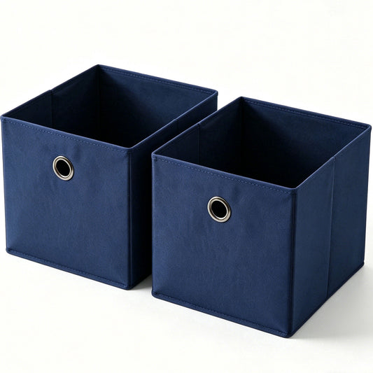 Collapsible Fabric Storage Cubes with Grommet Handles, 10.5 Inch, Navy Blue, 2 Pack